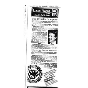 1978 President  Jimmy Carter Print AD Column Blurb NY Post Earl Wilson Supper